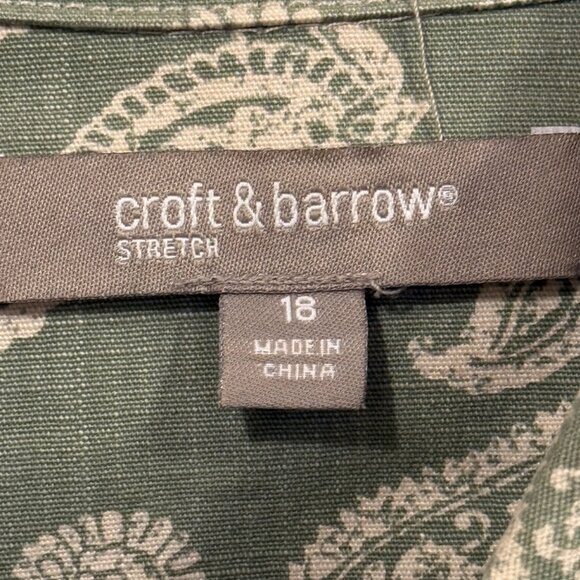 Green Paisley Denim Jacket By Croft & Barrow Stretch Womens Size 18 Button Front - Picture 3 of 3
